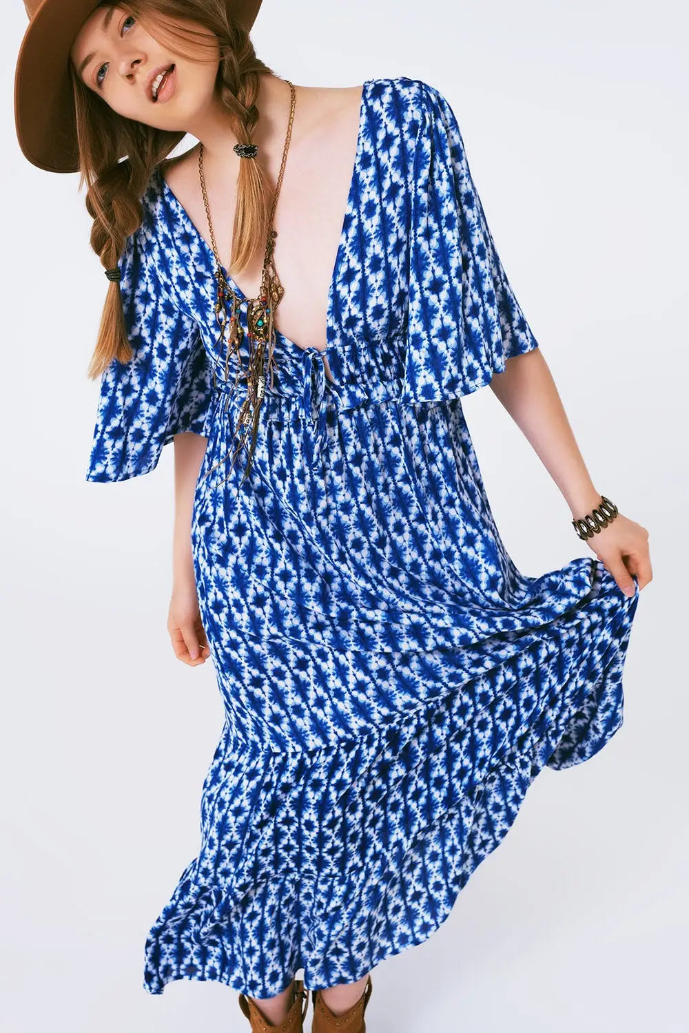 robe maxi imprimée boho croisée dans le dos - Vestidos