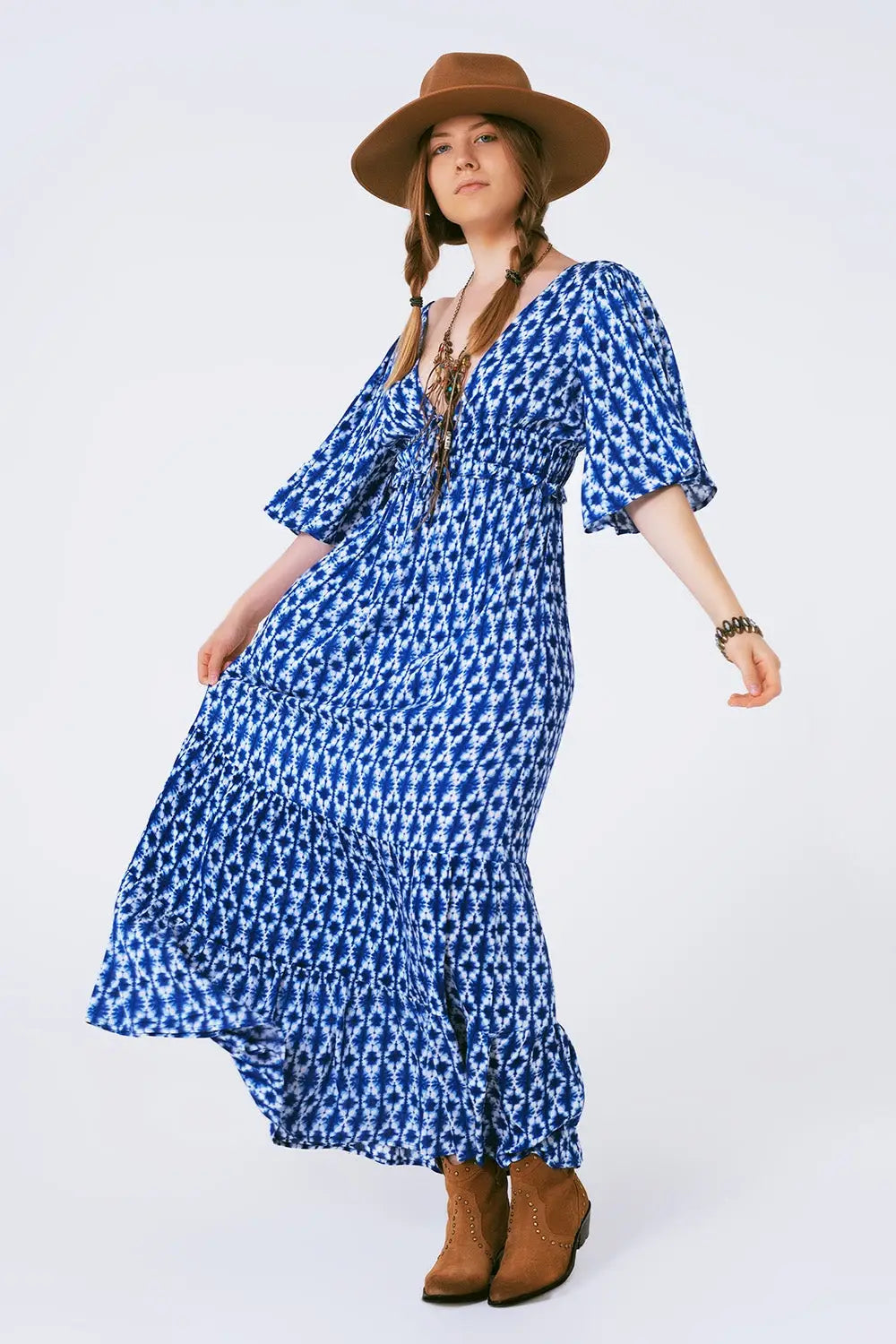 robe maxi imprimée boho croisée dans le dos - Vestidos