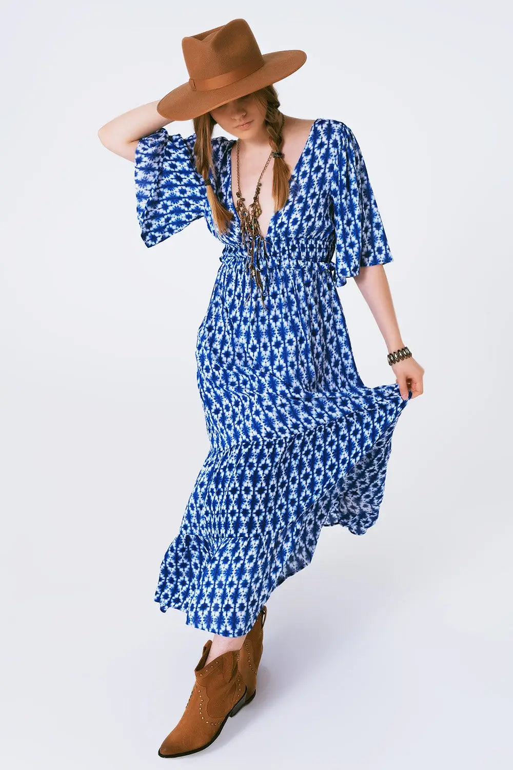 robe maxi imprimée boho croisée dans le dos - Vestidos