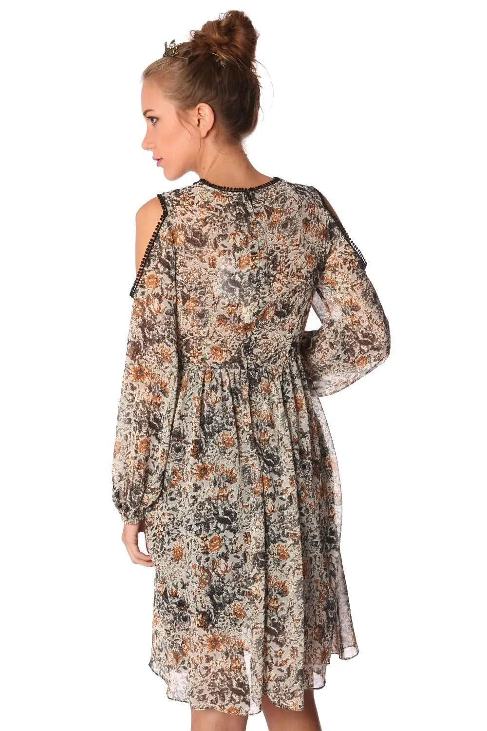 Robe mi-longue à imprimé floral bleu et empiècements au crochet - Vestidos