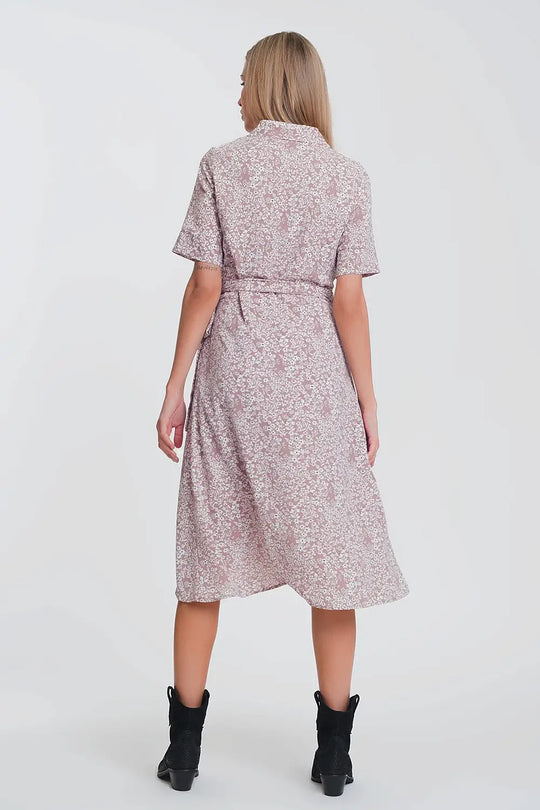 Robe mi-longue cache-cœur à fleurs rose - Vestidos