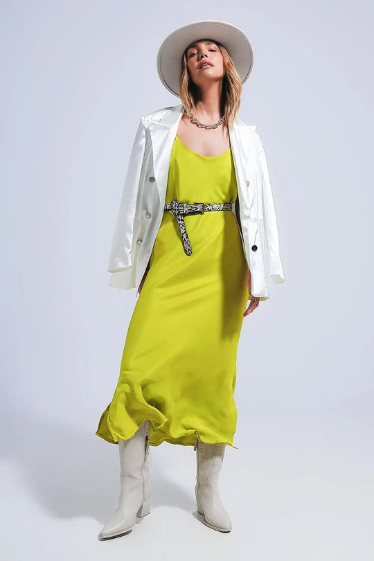 Robe mi longue en satin à fines bretelles Vert - Vestidos
