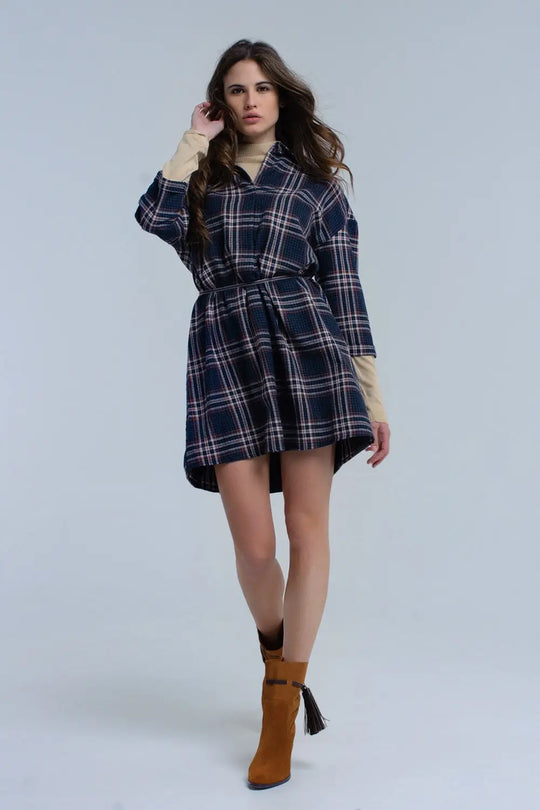 Robe midi à carreaux navy - Vestidos