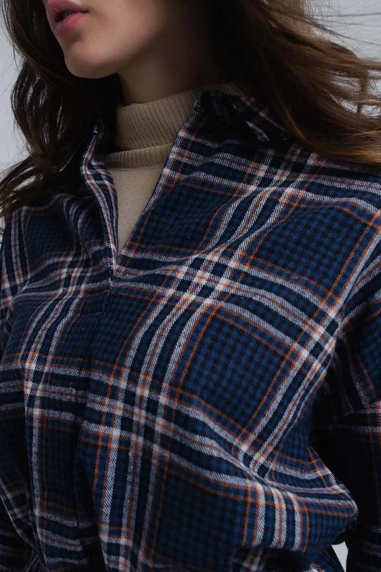 Robe midi à carreaux navy - Vestidos