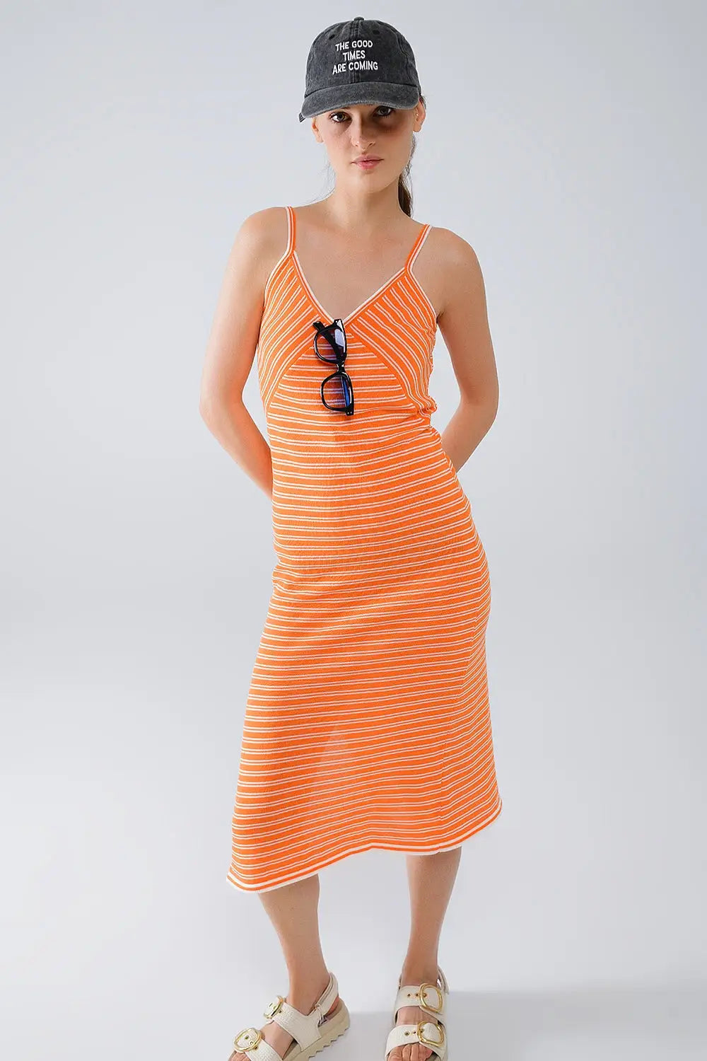 Robe midi à rayures et à bretelles spaghetti - Vestidos