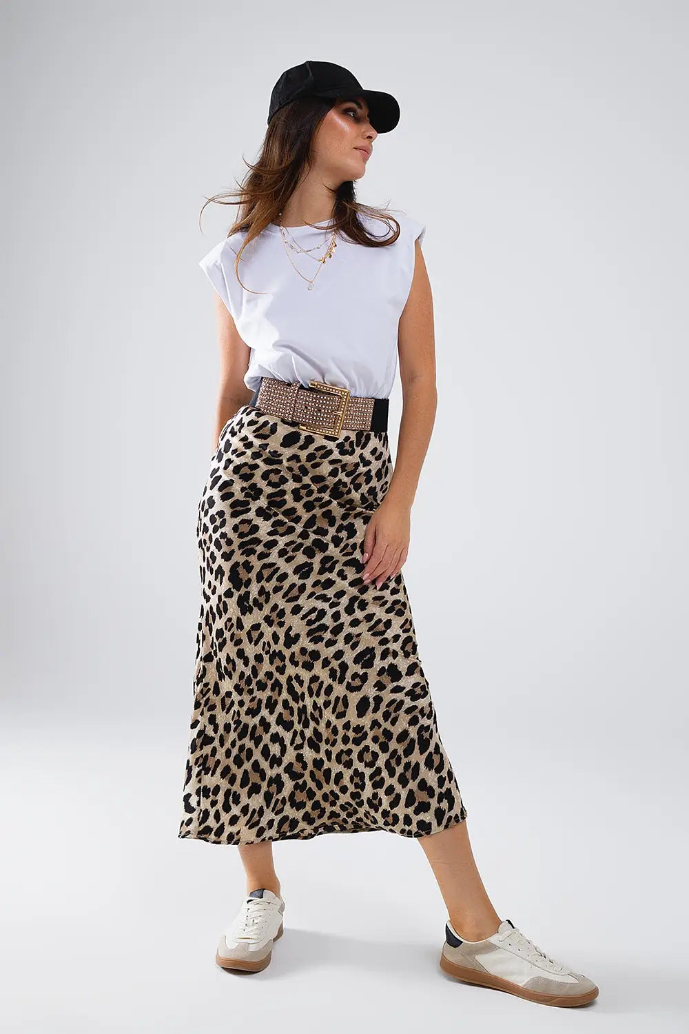 Robe midi contrastée en satin imprimé léopard - Vestidos