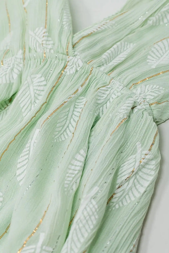 Robe midi dos nu en imprimé feuilles de menthe avec détails en Lurex - Vestidos