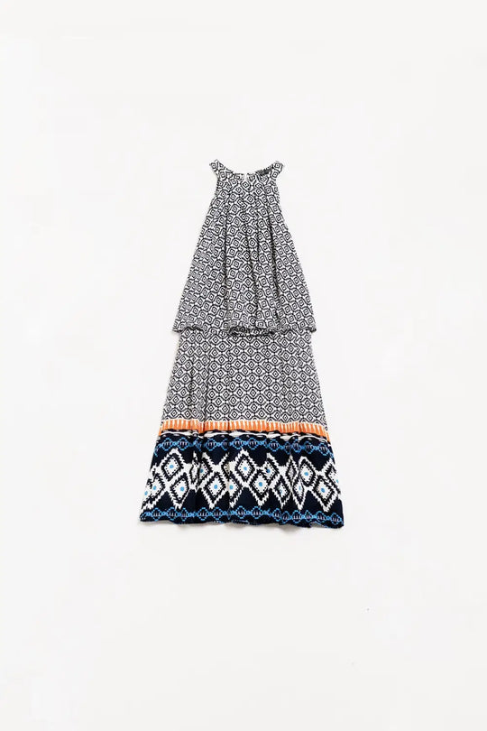 Q2 Robe midi dos nu superposée en noir et blanc