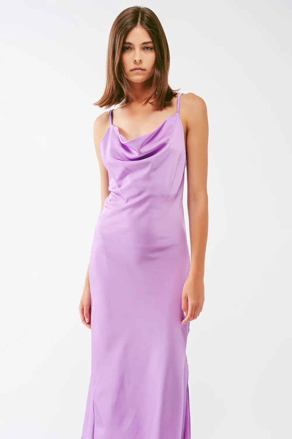 Robe midi en satin avec col drapé en lila - Vestidos