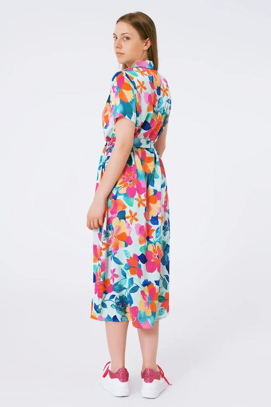 robe midi en satin doux avec imprimé fleuri - Vestidos