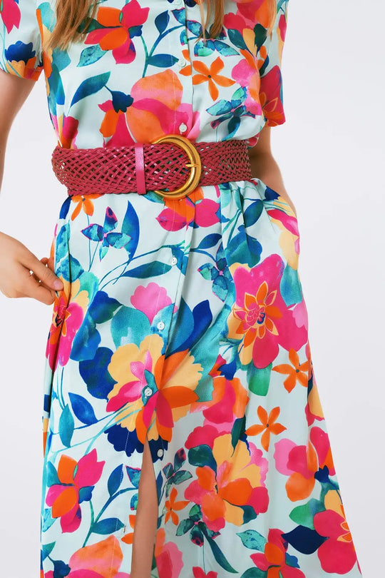 robe midi en satin doux avec imprimé fleuri - Vestidos