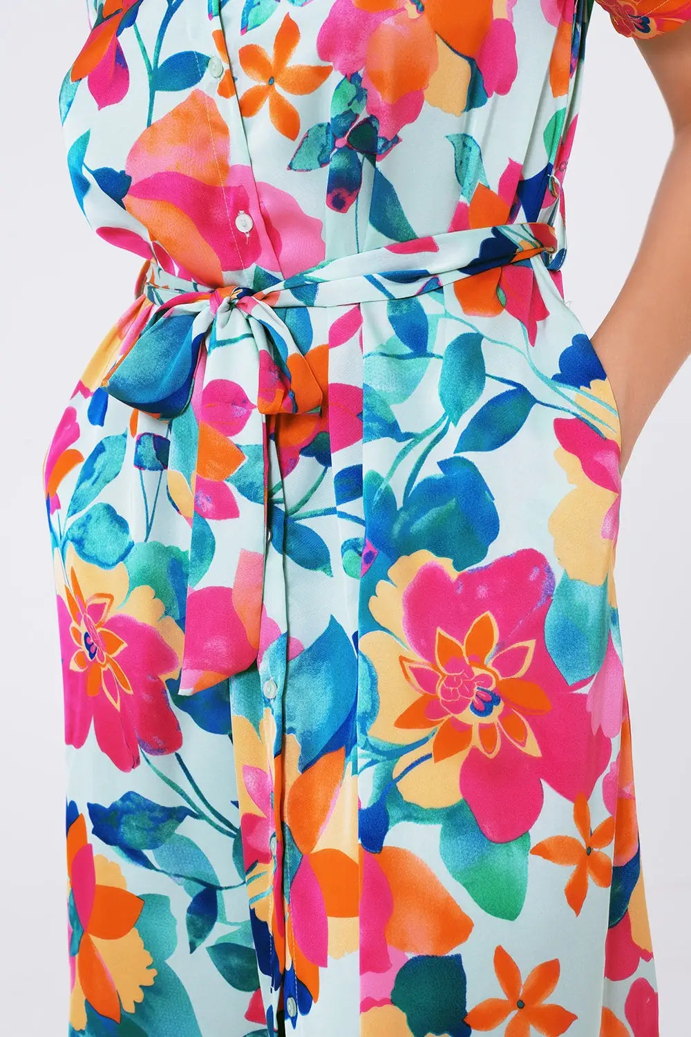 robe midi en satin doux avec imprimé fleuri - Vestidos