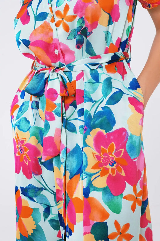 robe midi en satin doux avec imprimé fleuri - Vestidos