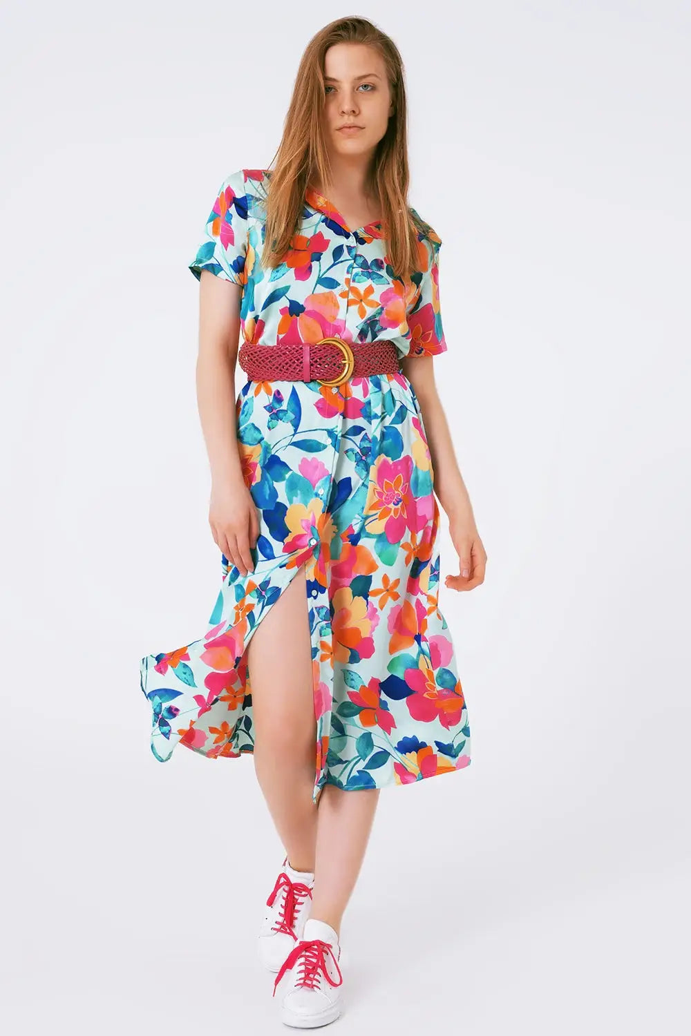 robe midi en satin doux avec imprimé fleuri - Vestidos