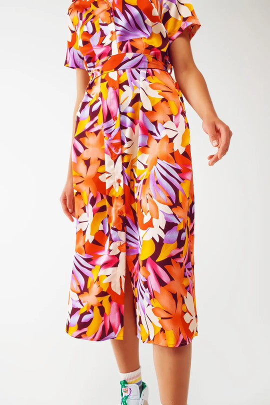 Robe midi imprimée à fleurs multicolore - Vestidos