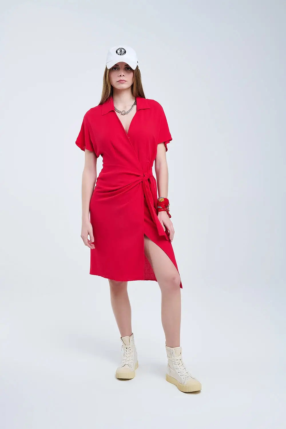 Robe midi rouge avec nœud sur le côté - Vestidos