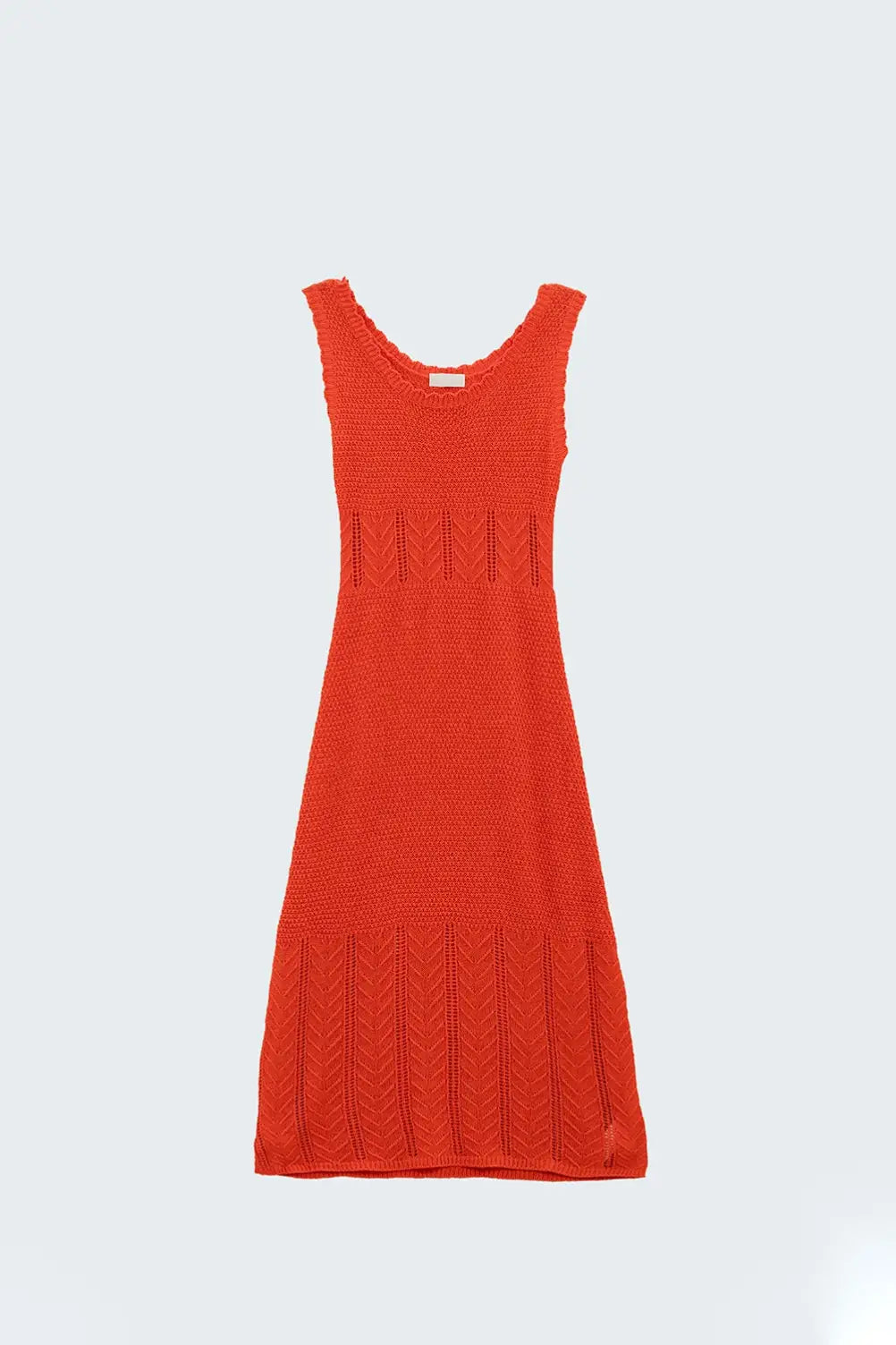 Robe midi sans manches en maille orange à col rond - Vestidos