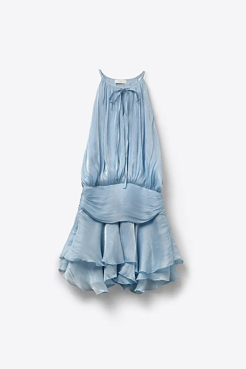 Robe mini à col licou bleu clair en tissu de chiffon brillant - Vestidos