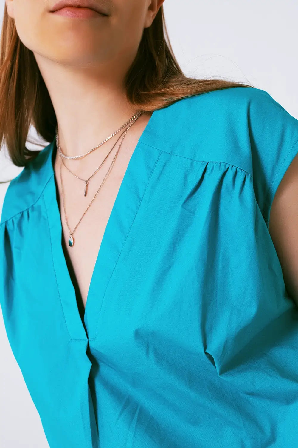 Robe mini sans manches en popeline turquoise - Vestidos