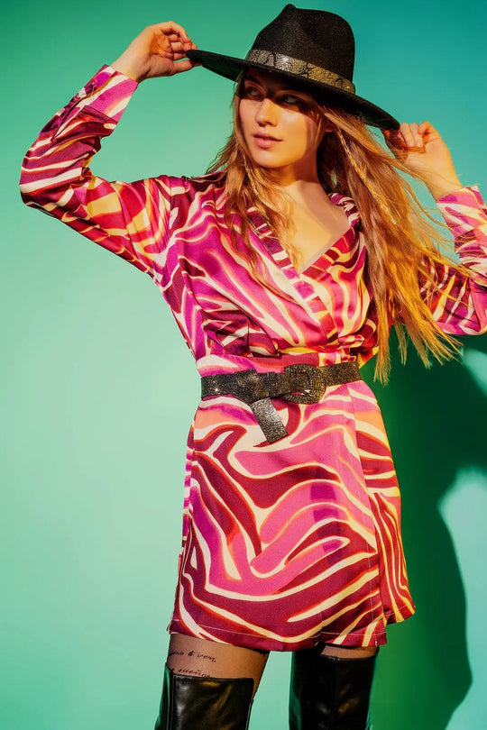 Robe party fuchsia à imprimé zébré - Vestidos