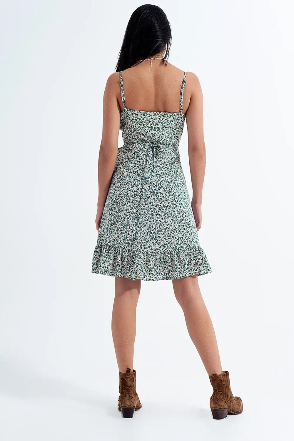 Robe portefeuille à volants vert fleuri - Vestidos