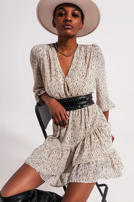 Robe portefeuille courte avec ourlet à volants blanche - Vestidos