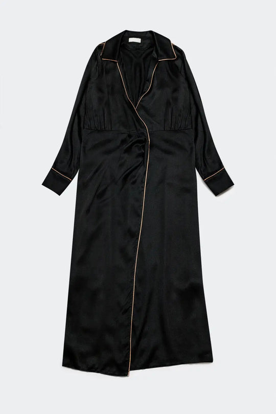 Q2 Robe portefeuille longue en satin Noir