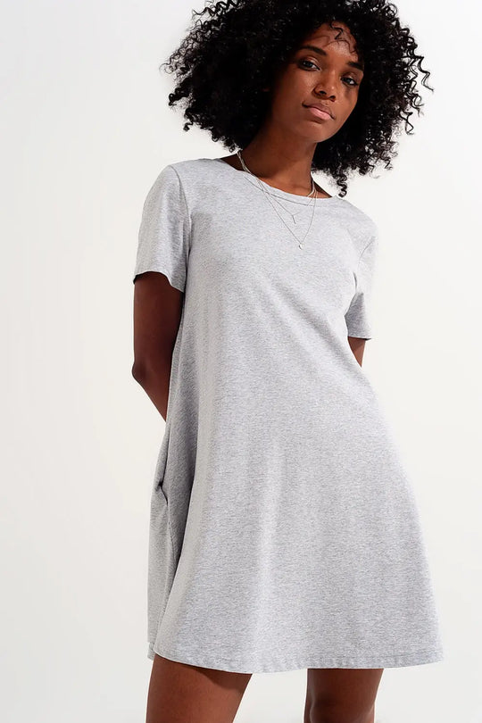 Robe t shirt avec poches couleur gris - Vestidos