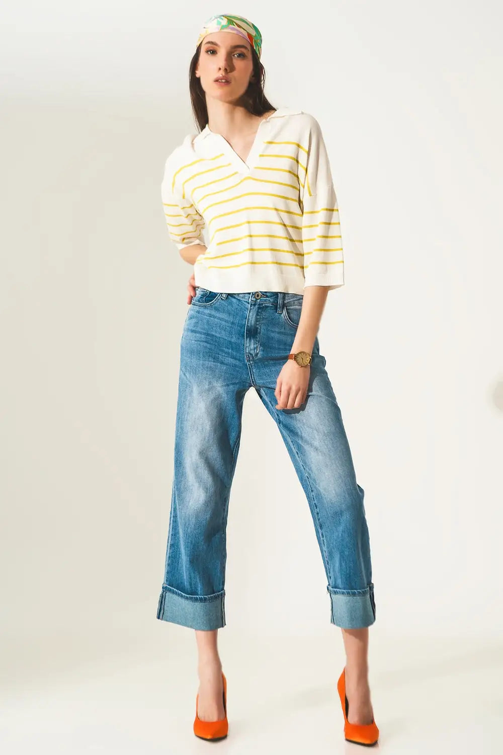 Roll hem jeans in mid blue - Jeans