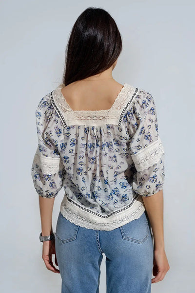 romantic blouse with flowers and lace detail - Shirts