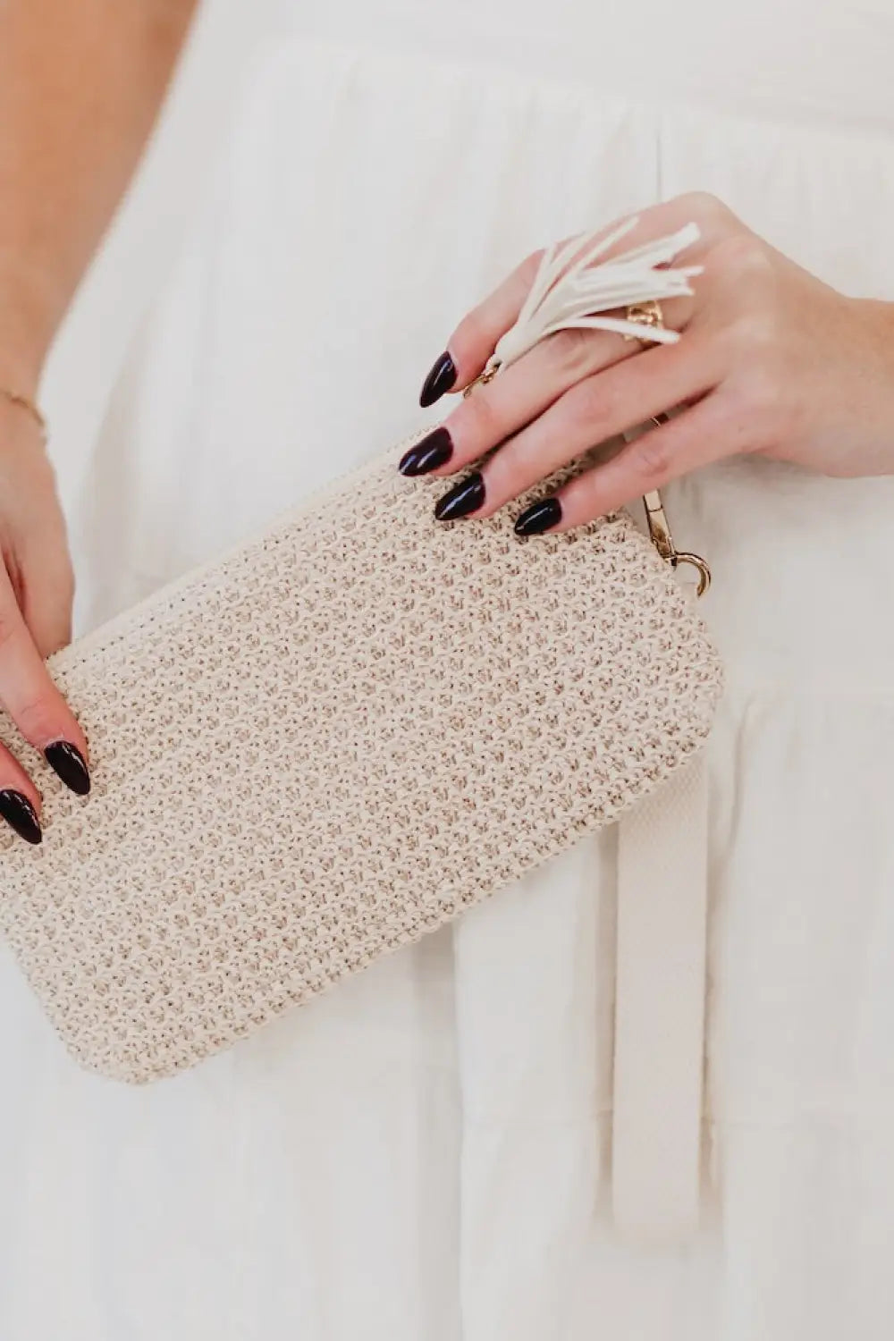 Rome Raffia Clutch Card Wallet Wristlet - Cream - Wristlet