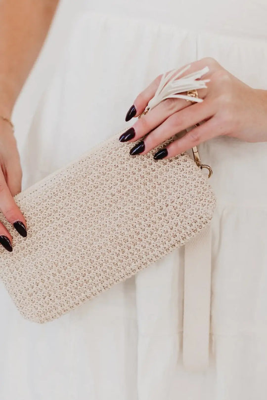 Rome Raffia Clutch Card Wallet Wristlet - Cream - Wristlet