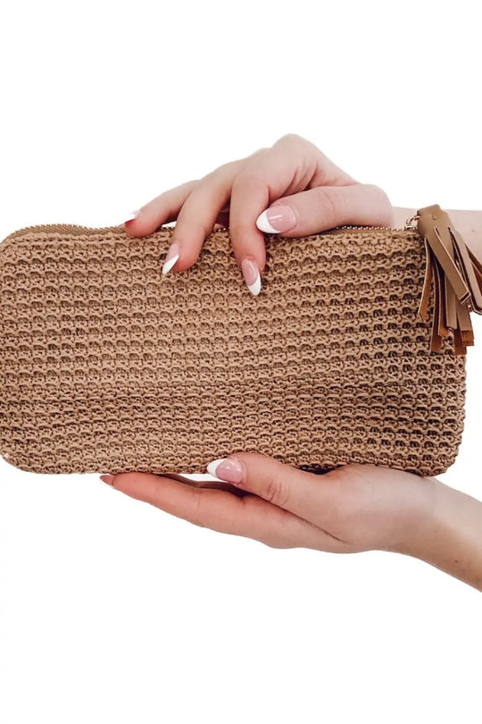 Rome Raffia Clutch Card Wallet Wristlet - Tan - Wristlet