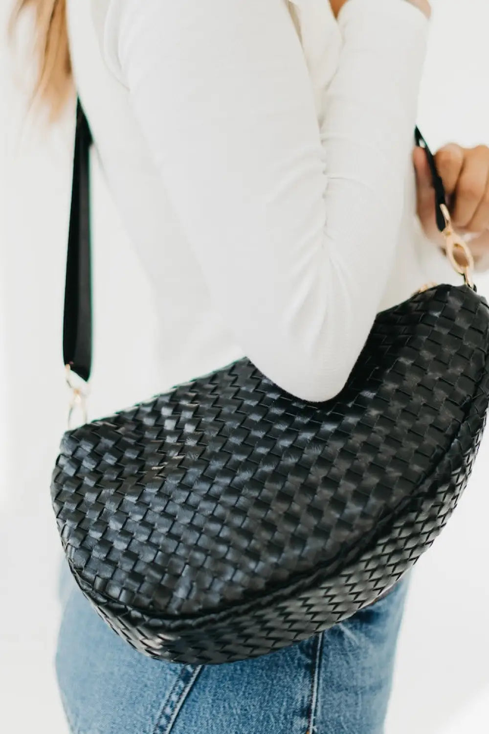 Romee Woven Saddle Bag - Black - Crossbody Bag