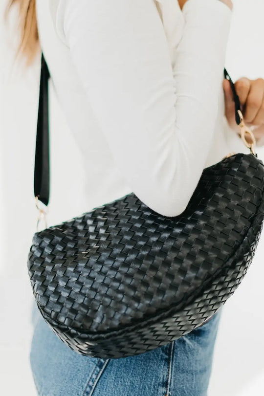 Romee Woven Saddle Bag - Black - Crossbody Bag