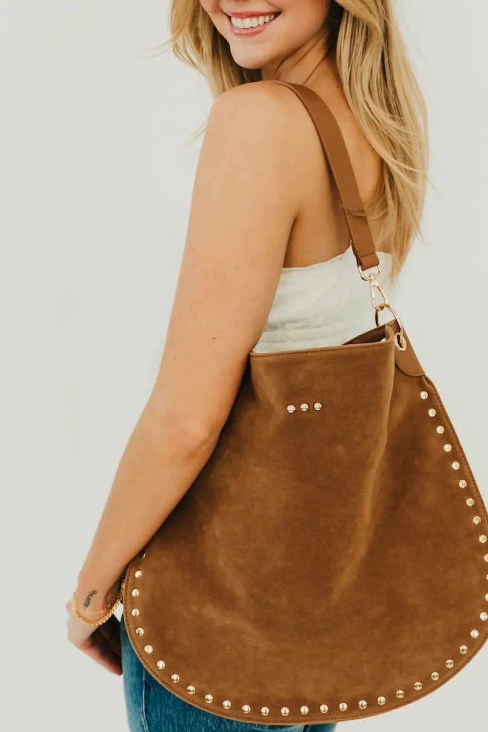 Rosalie Rivet Suede Hobo Bag - Tote Bag