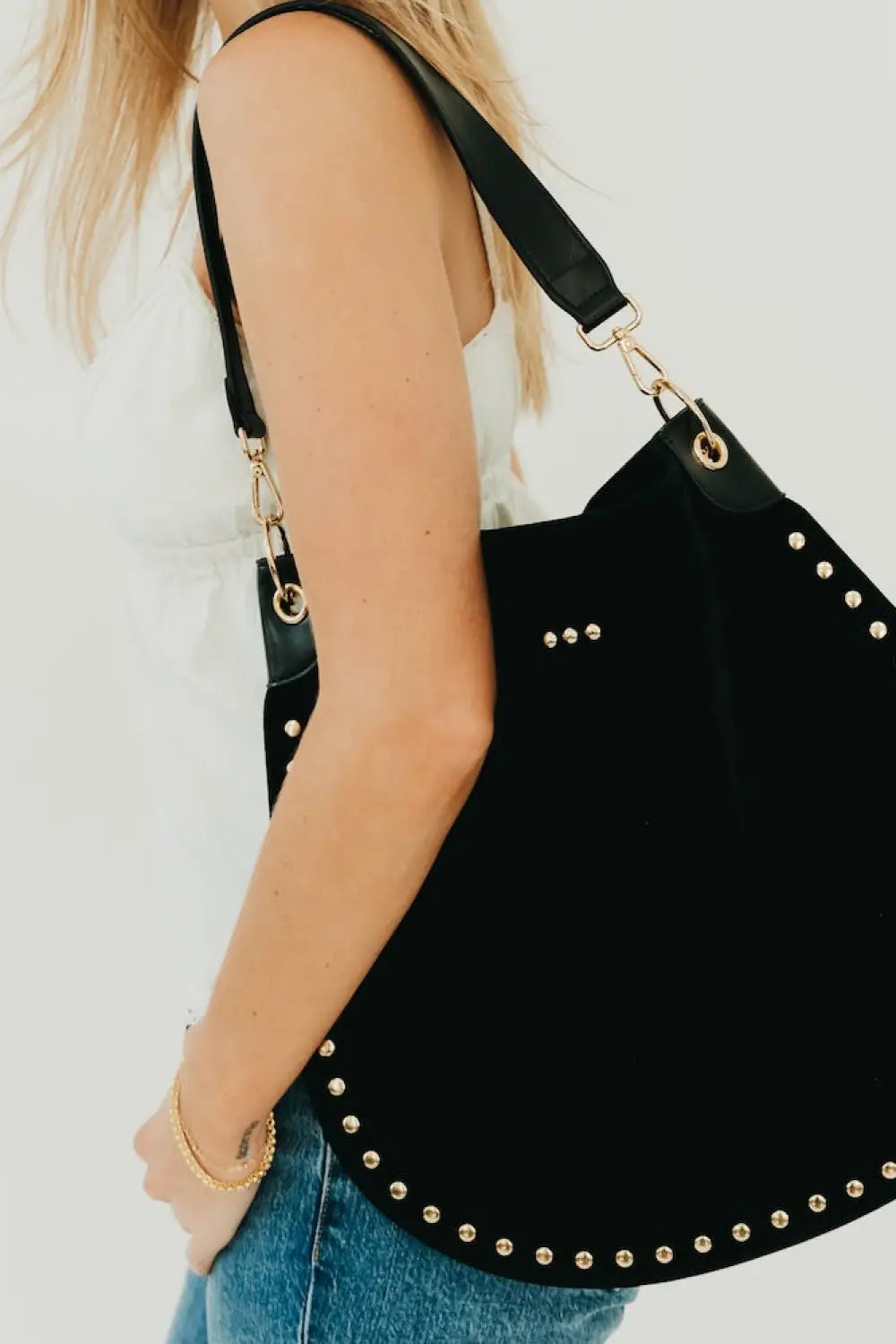 Rosalie Rivet Suede Hobo Bag - Black - Tote Bag