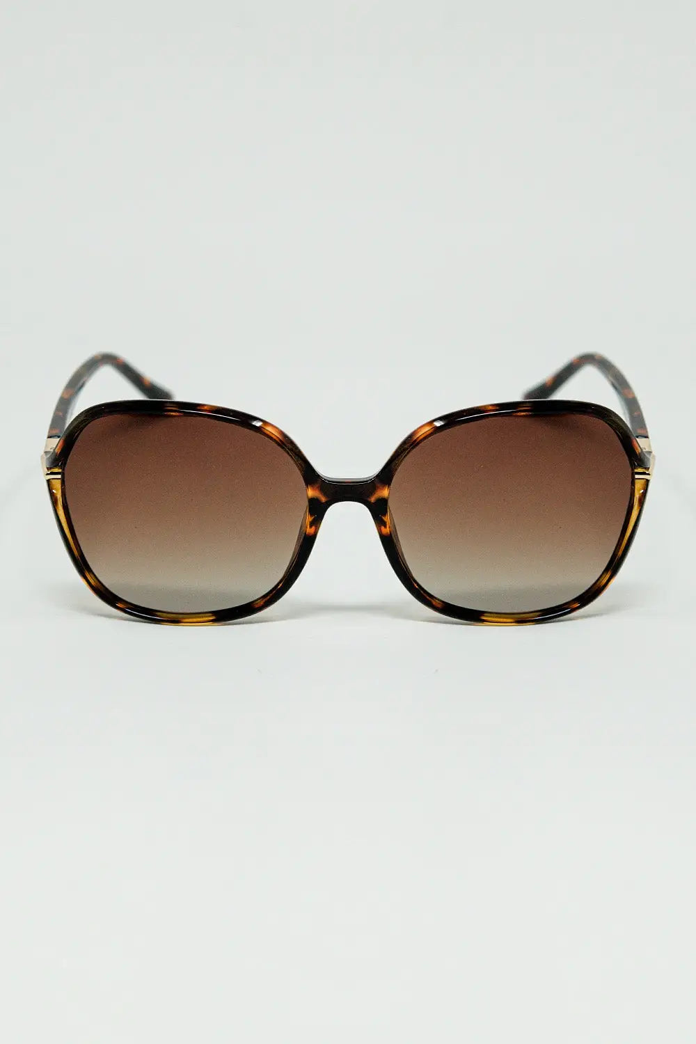 Q2 Round beige printed sunglasses with gold metal detail