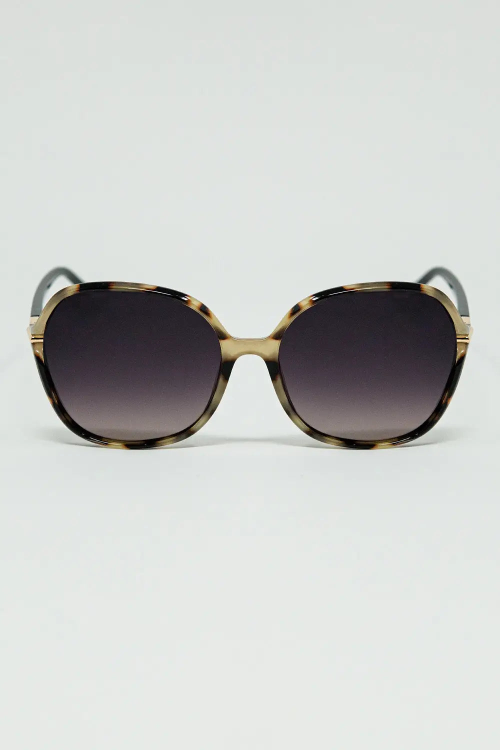 Q2 Round beige printed sunglasses with gold metal detail