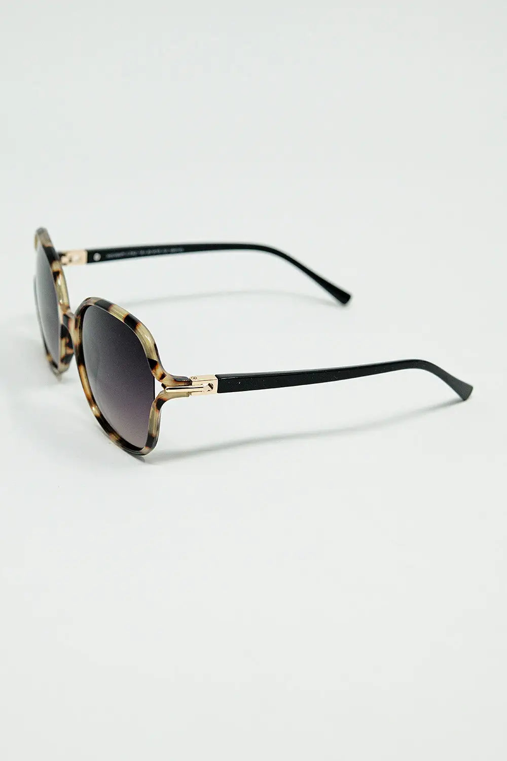 Round beige printed sunglasses with gold metal detail - One Size / Beige