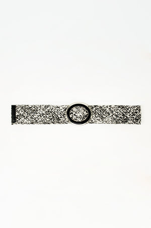 Q2 Round Buckle Braided Belt in Black and White