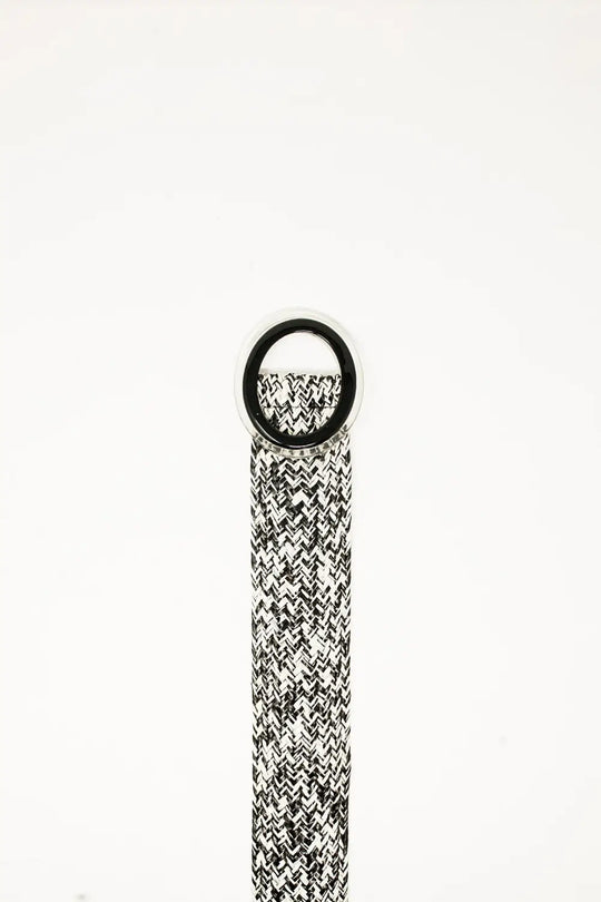 Round Buckle Braided Belt in Black and White - One Size / White - Accesory