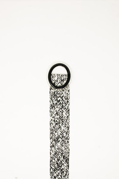 Round Buckle Braided Belt in Black and White