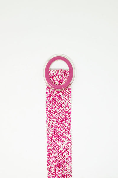 Round Buckle Braided Belt in Pink