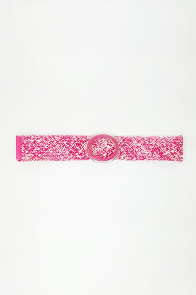 Q2 Round Buckle Braided Belt in Pink