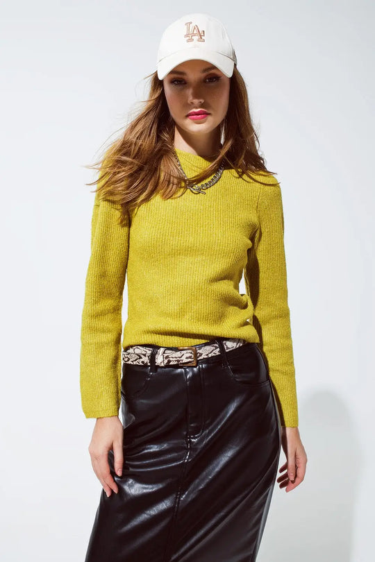 Green chuncky ribbed sweater with round neck - Sweaters