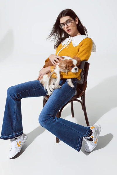 Round neck chunky ribbed jumper in mustard - Sweaters