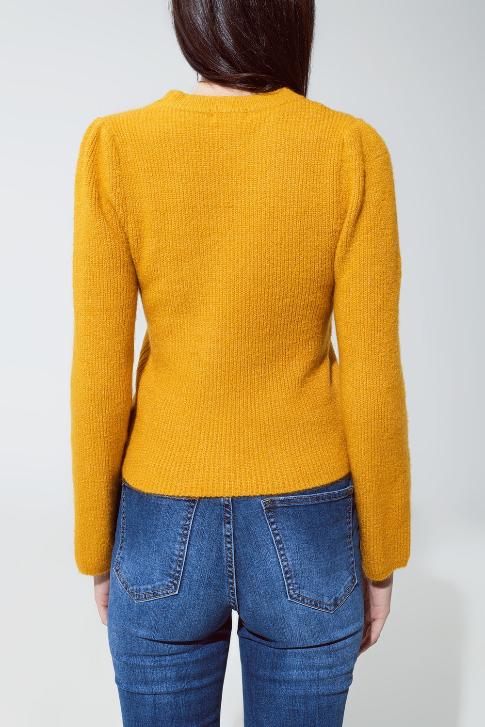 Round neck chunky ribbed jumper in mustard