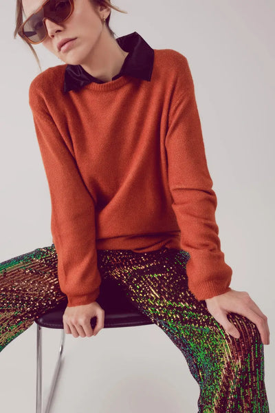 Q2 round neck oversized jumper dress in orange