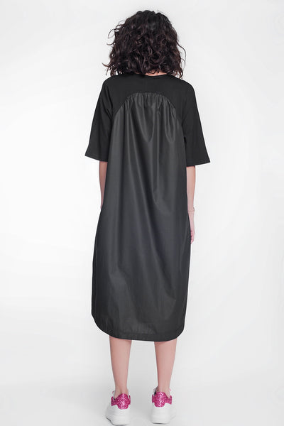 round neck poplin t-shirt dress in black